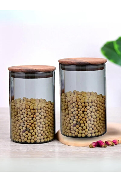 1Chase 2-Piece Borosilicate Glass Storage Jar, Smoky Grey 900 ML