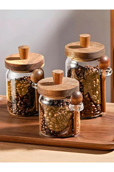 1Chase 3-Piece Glass Storage Jar with Acacia Wooden Lid and Spoon