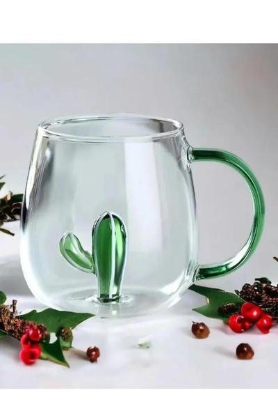 1Chase Borosilicate 3D Coffee Cup with Handle 300ml, Cactus