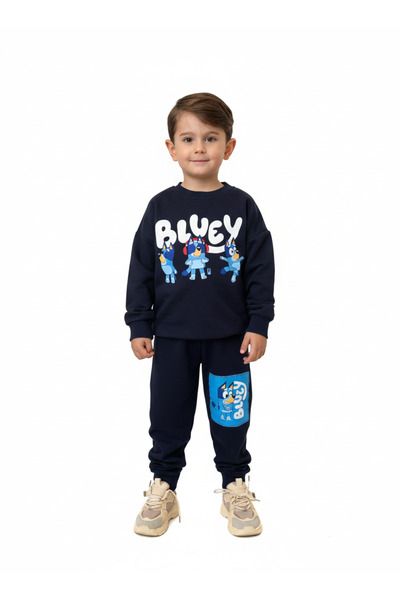 Dimoi Kids Erkek Çocuk Lacivert Baskılı Takım Sweatshirt - Eşofman Takım