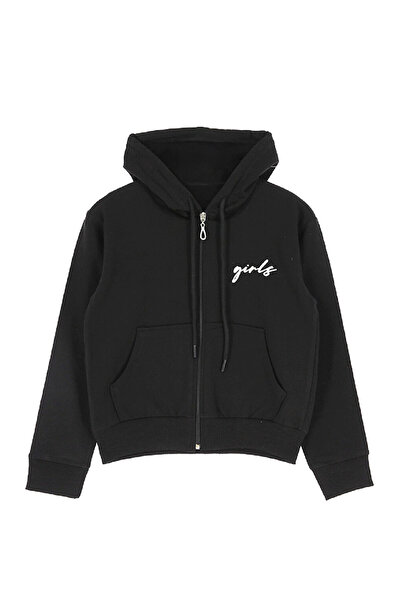 LC Waikiki Black girl's 2-thread hooded - zippered sweatshirt 12-16 years 12394