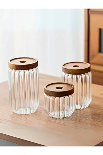 1Chase طقم برطمانات تخزين طعام من زجاج البوروسيليكات مكون من 3 قطع مع غطاء مح...