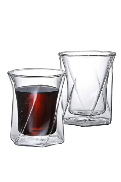 1Chase Set of 2 - Double Wall Insulated Hexagon Shape Whiskey Glass 350ml