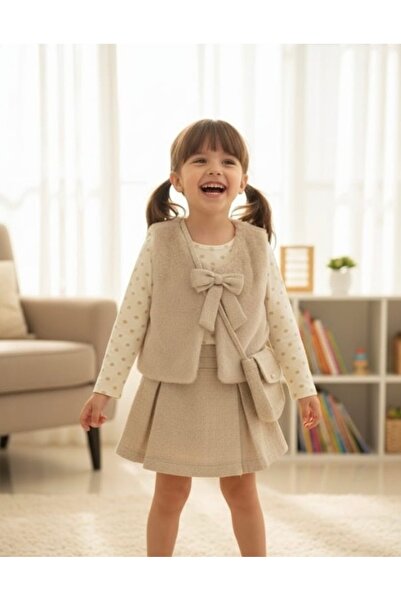 ecolkız Çantalı Peluş Yelekli Takım