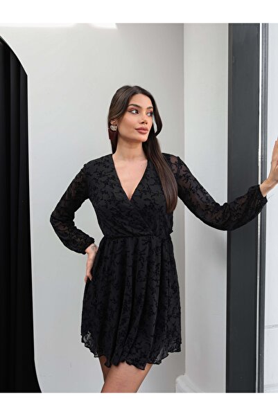 ESRAHELVACI Double-Breasted Collar Floral Pattern Tulle Dress