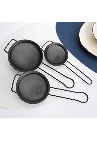 Fissman 3-Piece Fine Mesh Black Strainer with Hanging Loop Set, 10cm, 12cm, a...