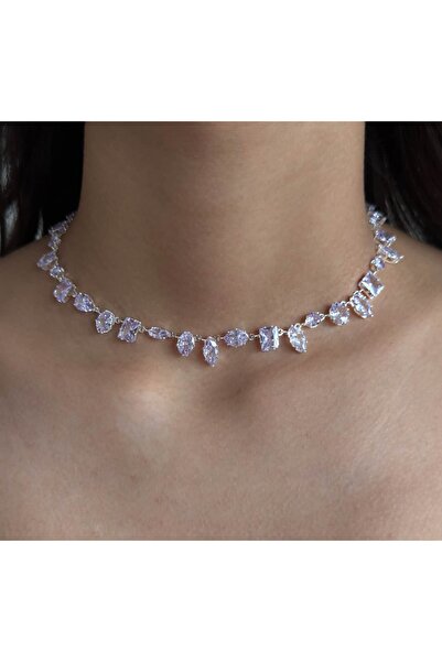 h&b design jewel Çelik Lila Baget Taşlı Choker