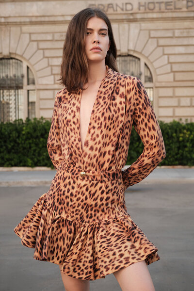 Dahlia Bianca Briana Leopar Desenli Gömlek Body