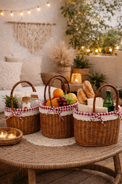 NEWNOW Vintage Lace Wicker Basket |   Picnic & Organizer Multi-Purpose Set of 3