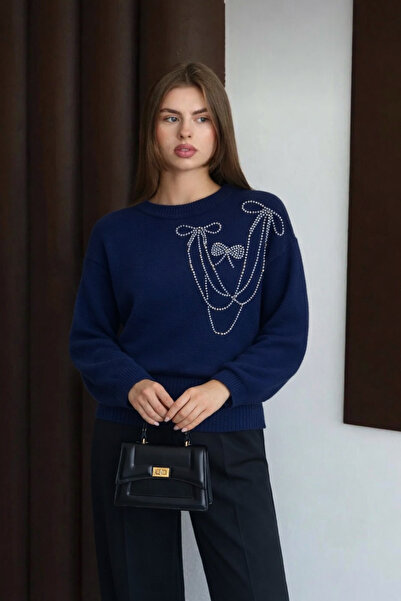 Nursay Bow Pattern Detailed Knitwear Sweater