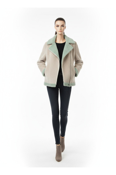 PAOLO FRAMINCO PF-057 KUZU DERİSİ BEJ/AÇIK YEŞİL KÜRK DERİ CEKET