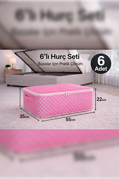 Lumtex Home Textile 6 Adet- Pembe Puantiye Desenli Orta Boy Baza Altı Ve Çeky...