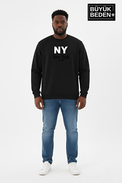 Superlife Men's Large Size Ny New York Printed Crew Neck Slim Sweatshirt Spr2...