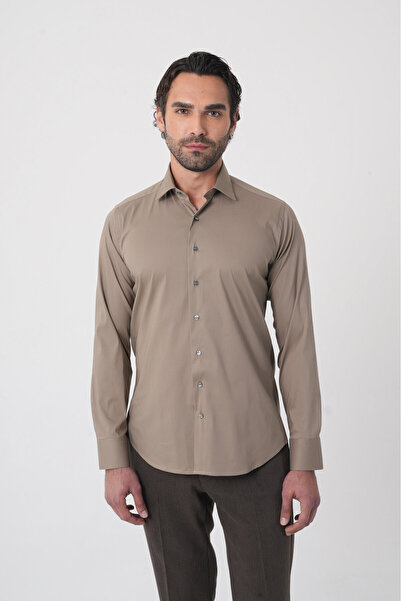 Bisse Regular Fit Classic Collar Pocketless Light Brown Men's Shirt