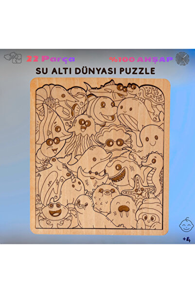 BTNES Puzzle Su Altı Dünyası Eğitici Montessori Oyuncak Yapboz %100 Doğal Ahş...