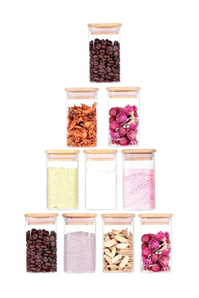 1Chase 10-Piece Borosilicate Mini Square Glass Storage Jars with Bamboo Lid 2...