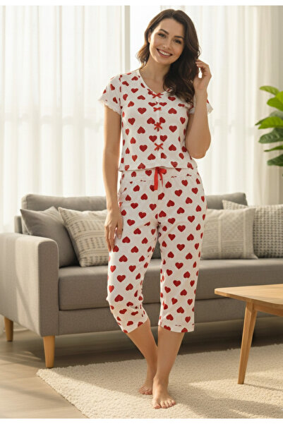 YusGos Γυναικείο σετ πιτζάμες με κοντό μανίκι + φιόγκο καπρί σε σχήμα καρδιάς...