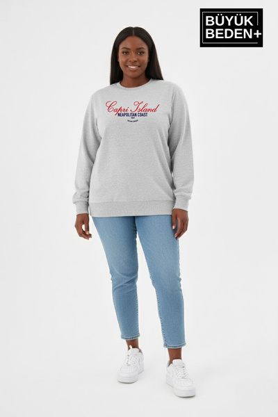 Superlife Women's Plus Size Capri Island Printed Crew Neck Slim Sweatshirt Sp...