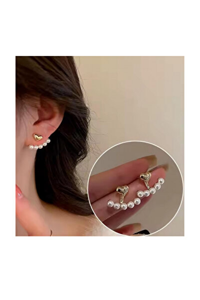 Vitastyle أقراط من الفولاذ بلون ذهبي مع تفاصيل على شكل قلب ولؤلؤة