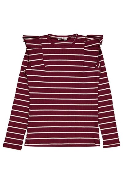 LC Waikiki Girls İnce Çizgili 10-13 Yaş Sweatshirt - Bordo 11-12 Yaş