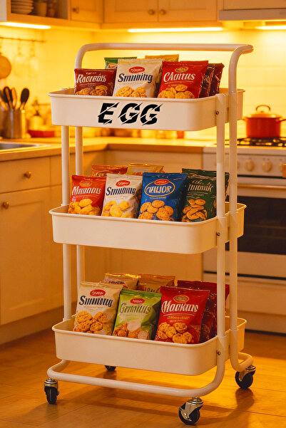 EGG Three-tier trolley storage rack, metal shelf, suitable for bathroom/kitch...