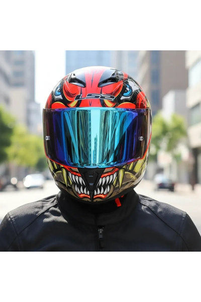 LS2 RAPID 2 SPOX KIRMIZI-GRİ KASK (MAVİ VİZÖR + ŞEFFAF VİZÖR)