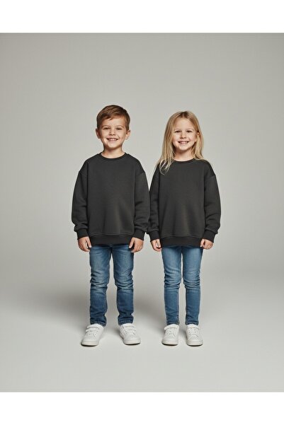 Kyex Swea tricou pentru copii unisex, antracit, cu gât crew - 100% bumbac, țe...