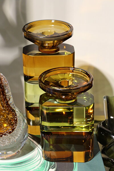 tuan design 2 Lİ KRİSTAL ŞAMDAN AMBER-YEŞİL