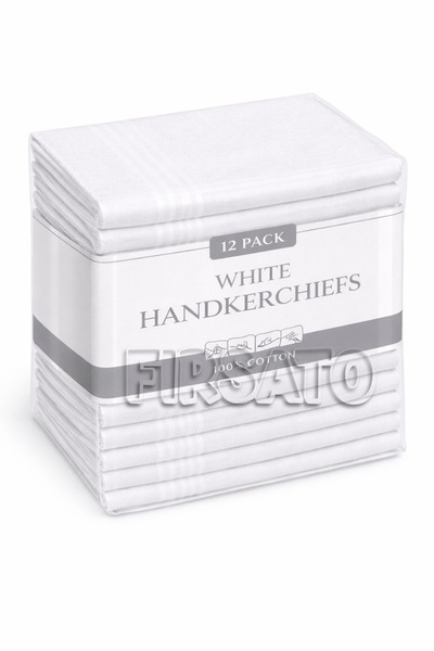 Fırsato Kumaş Kadın Mendili Beyaz 28x28cm, 12adet, %100 pamuk, | Mendil