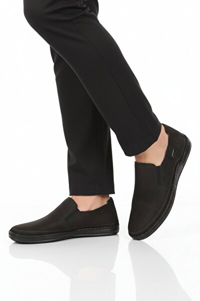 AYAKMOD Μαύρα ανδρικά παπούτσια casual από γνήσιο δέρμα Nubuck με σόλα Gel 803 M