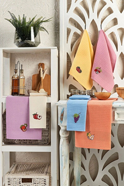 ihvan online Set of 6 Fruit Embroidered Kitchen Drying Cloths - Dowry Kitchen...