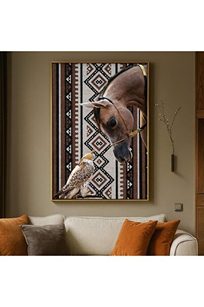 Marktna A canvas painting with a Najdi art design and a hollow wooden frame.