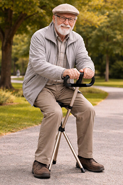 CİYU TİCARET Katlanır Tabure Baston Portatif Ultra Hafif Katlanır Baston