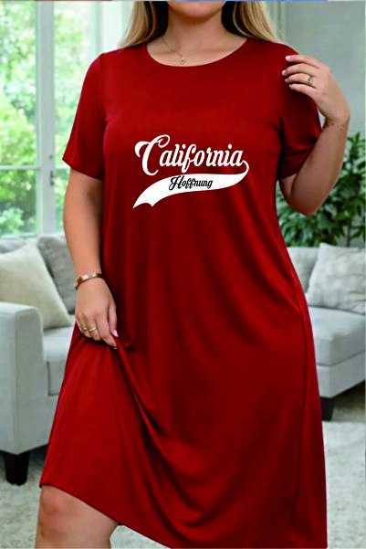 HOFFNUNG Women's Short Sleeve Round Neck California Printed Solid Color Long ...