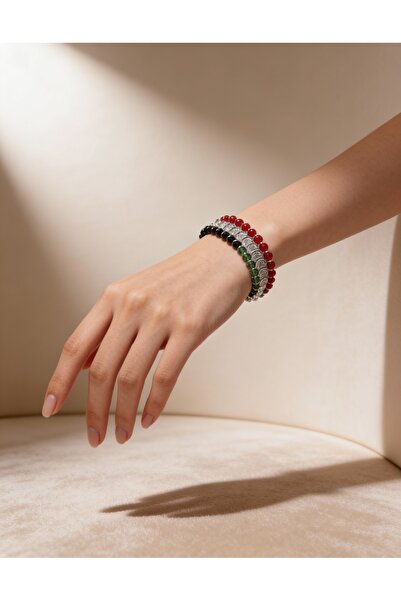 Zaytoon ألوان العلم الفلسطيني بين حجر الكريستال مع معدن دائري قابل للتعديل سو...