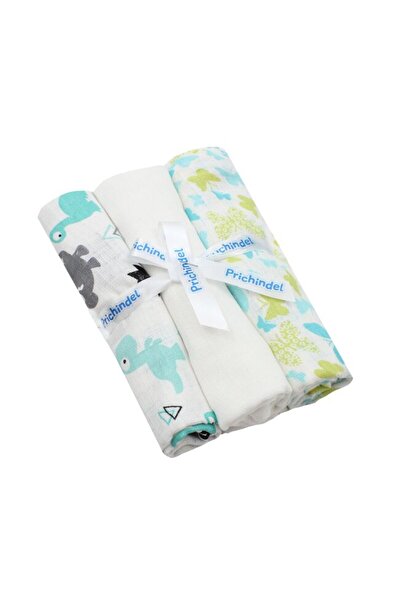 PRICHINDEL Set of 3 Diapers, Muslin, Dino and Butterfly Turquoise, Multicolor...