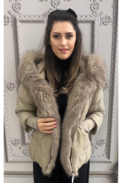 OnlyForYou Women's jacket with premium faux fur and knit sleeves