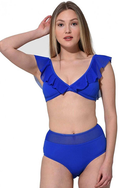 Swana Women's Plain Ruffled High Waist Bikini Set - Saks