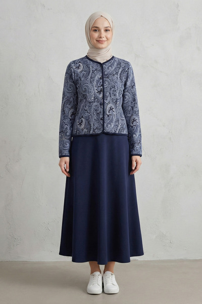 Kirazgym Women's Stylish Ethnic Patterned and Ball Button Detailed Hijab Scub...