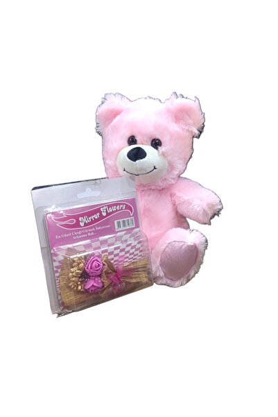 Şeker Adası Pink Plush Bear and Flowers Mini Bouquet with Mirror Flower Gift ...