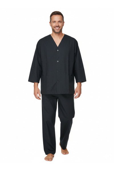 Oppland Men's Pajama Set 100% Cotton Fabric Retro Model with Pockets Comforta...