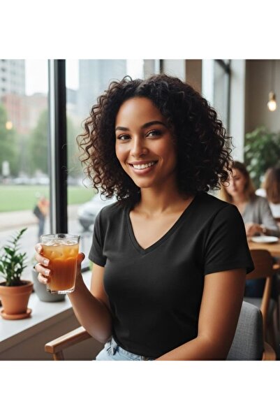 MARKAPIA WOMAN Women's V-Neck Short Sleeve Slim Stretchy T-Shirt