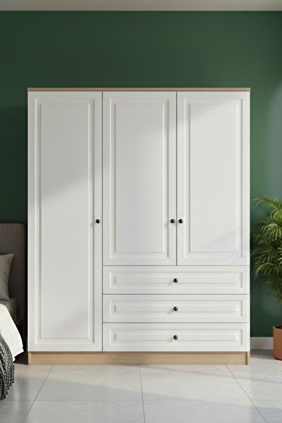 Ceramical GR4 Mebran Kapak Gardrop, Elbise Dolabı - 3 Çekmeceli - 3 Kapaklı -...