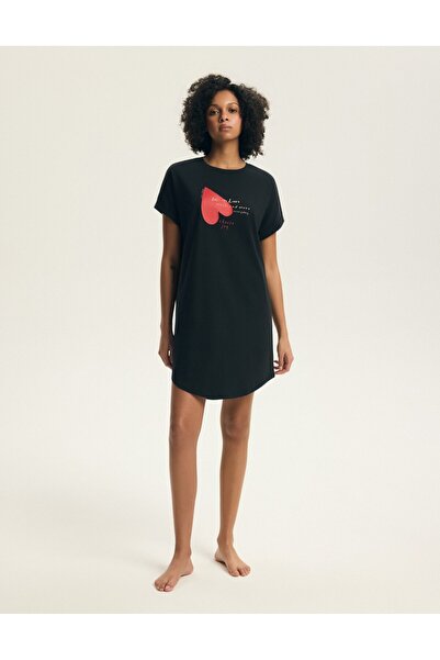 Henderson Bluză de pijama pentru femei cu mânecă scurtă, model cu inimă și dr...