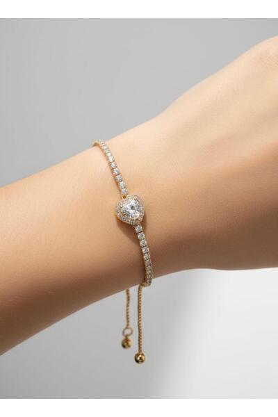 Universal Altın Kaplama Zirkon Taşlı Kalp Su Yolu Bileklik - Ayarlanabilir As...