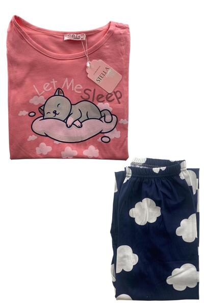 DoDe Flora Women's Cloud Patterned Short Sleeve Pajama Set - 5389 - Stlla Pnk