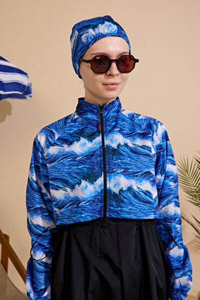 GAVLİA Women's Hijab Swimsuit 4-Piece Set - Half-Covering with Zipper..