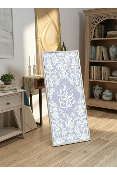 LOWHA لوحة جدارية قماشية على إطار خشبي بإطار أبيض عائم وحامل خلفي، مزينة بتصم...