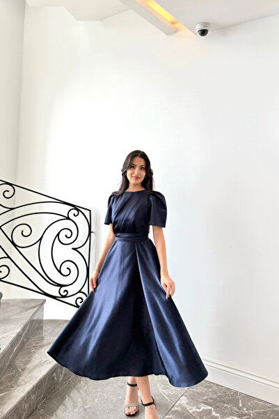 Nika Fashion Бейд Сатен Клош Спідниця Міді Короткий Рука Вечірня Сукня