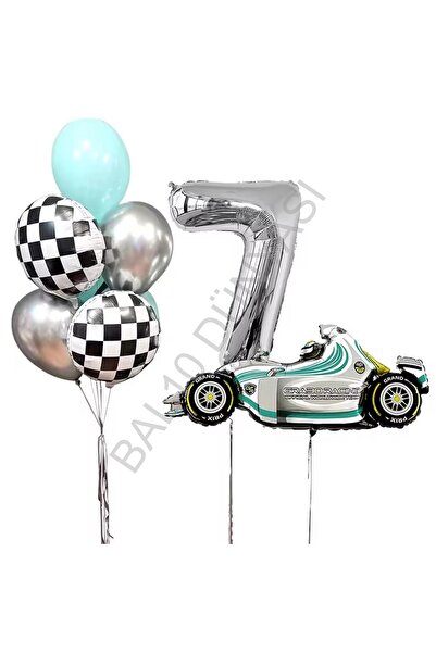 BEST PARTİ Silver Number Race Car Birthday Party Set Age-7